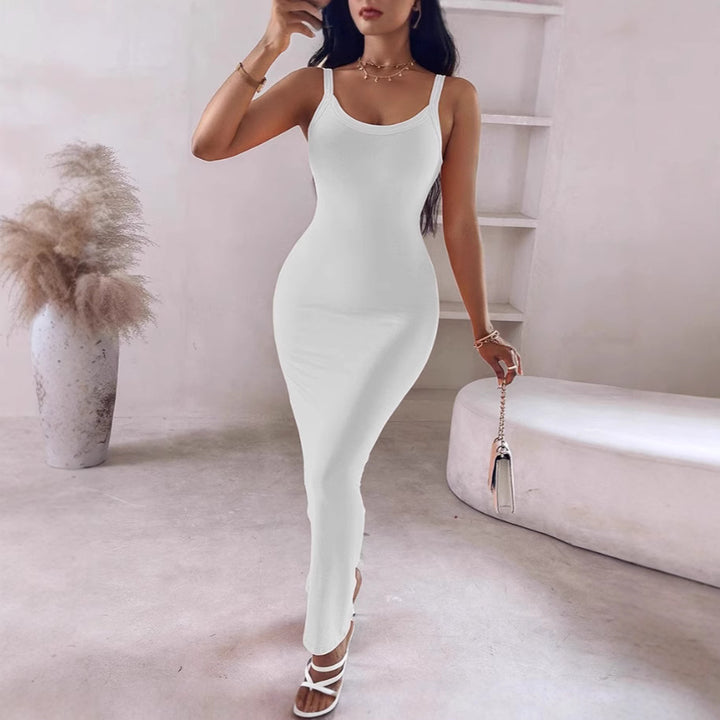 Damen figurbetontes Maxikleid mit schmalen Trägern und raffiniertem Schnitt Drune