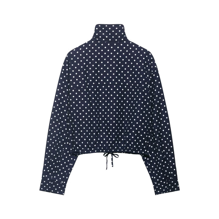 Damen Gepunktete Cropped-Blusenjacke mit Stehkragen, Tunnelzug und Eingrifftaschen Drune