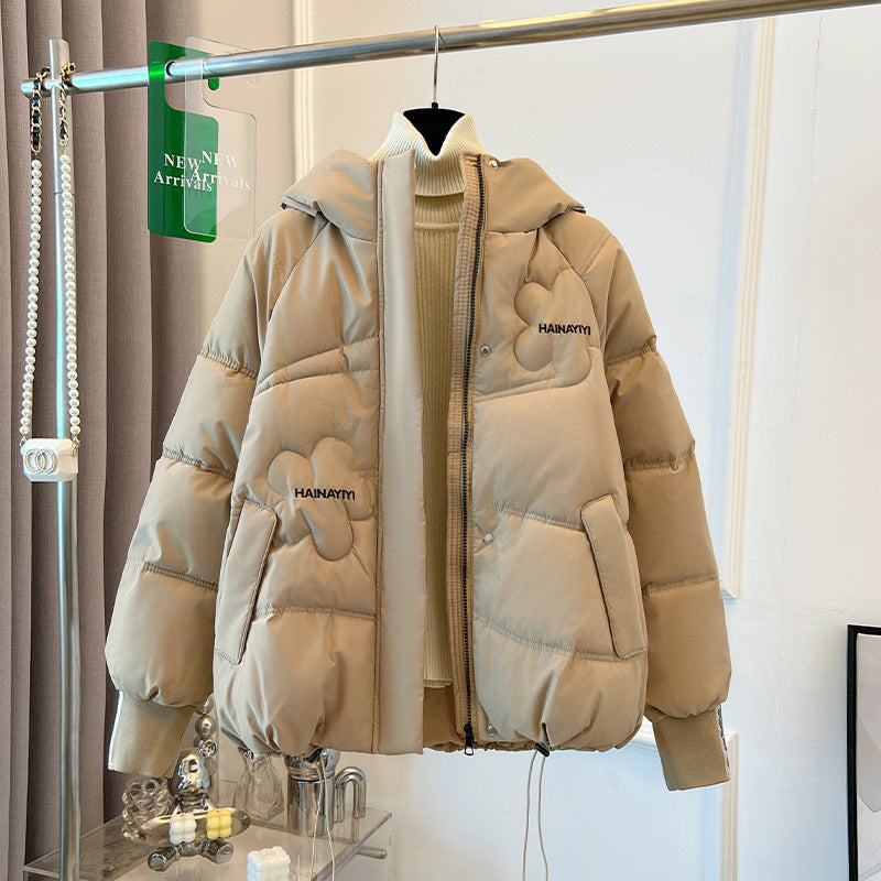 Damen Modische Kurze Daunenjacke mit Kapuze und praktischen Taschen Drune
