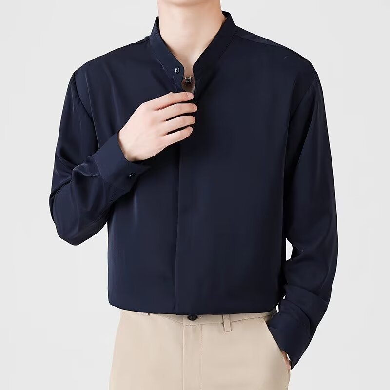Herren Elegantes Stehkragenhemd Drune