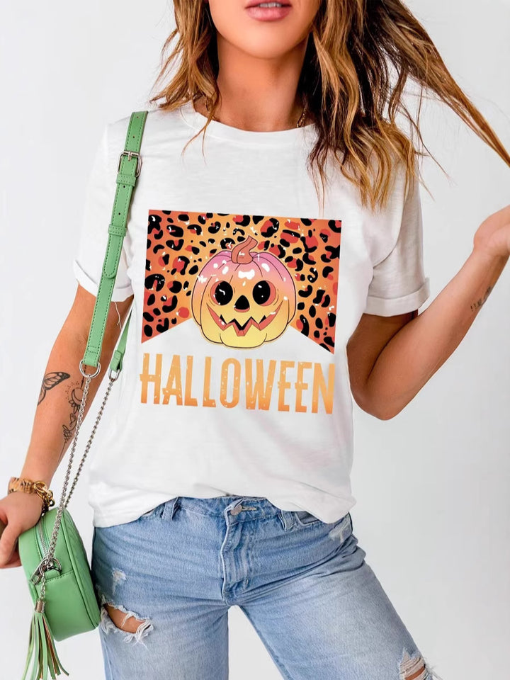 Damen Grafik-T-Shirt mit verspieltem Halloween-Kürbisdesign Drune