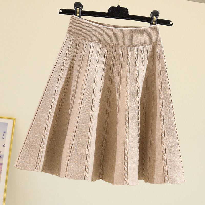 Damen Plissierter Strickrock mit hohem Bund Drune