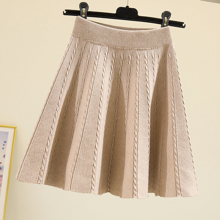 Damen Plissierter Strickrock mit hohem Bund Drune