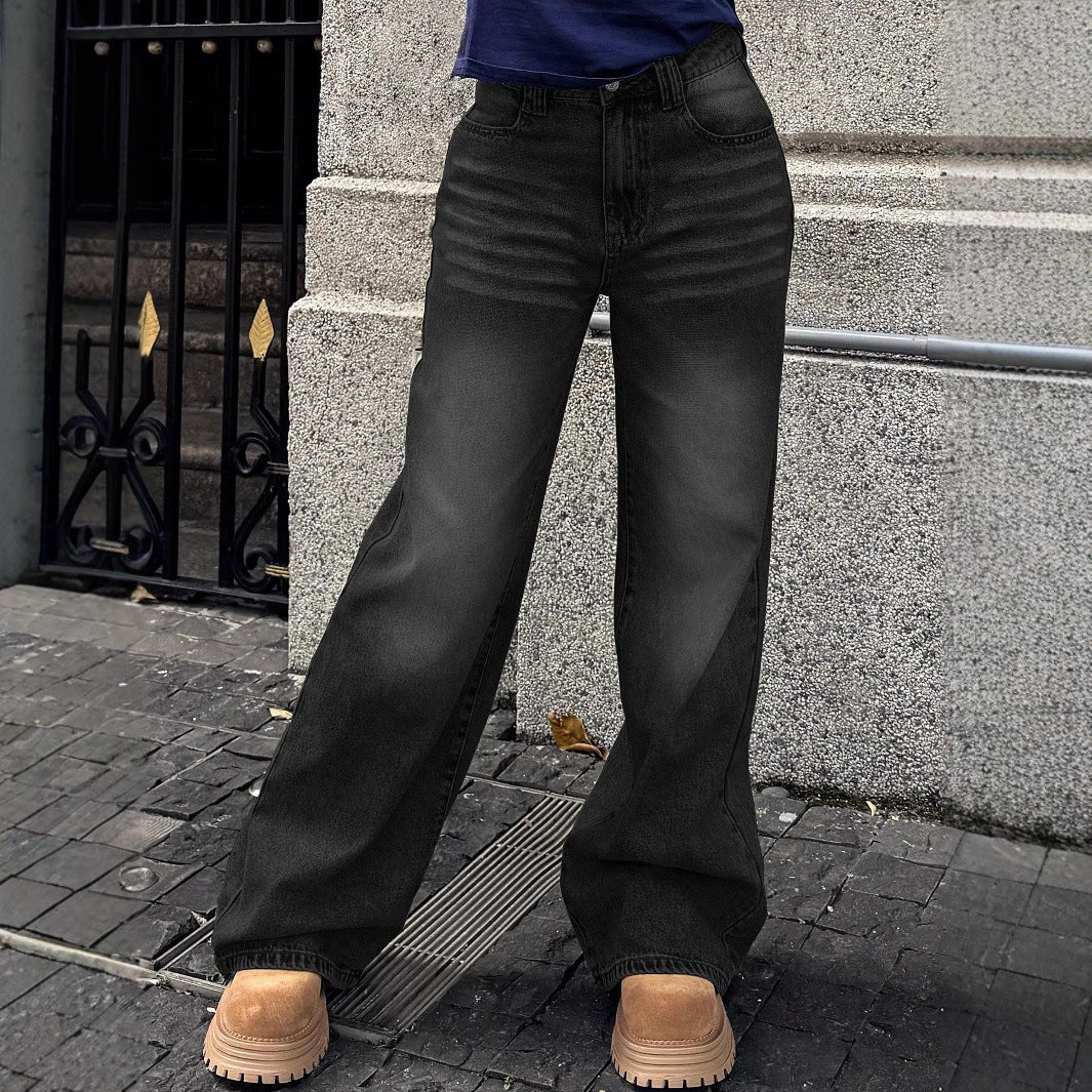 Damen weite hochtaillierte Denim-Jeans im Baggy‑Stil mit extra weitem Bein Drune