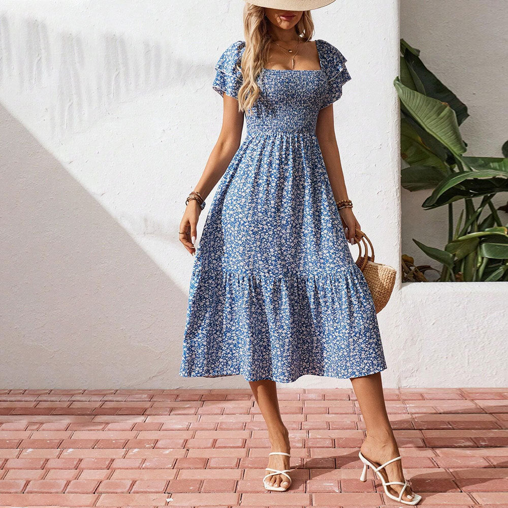Damen Midi-Kleid mit floralem Print und luftigen Puffärmeln Drune