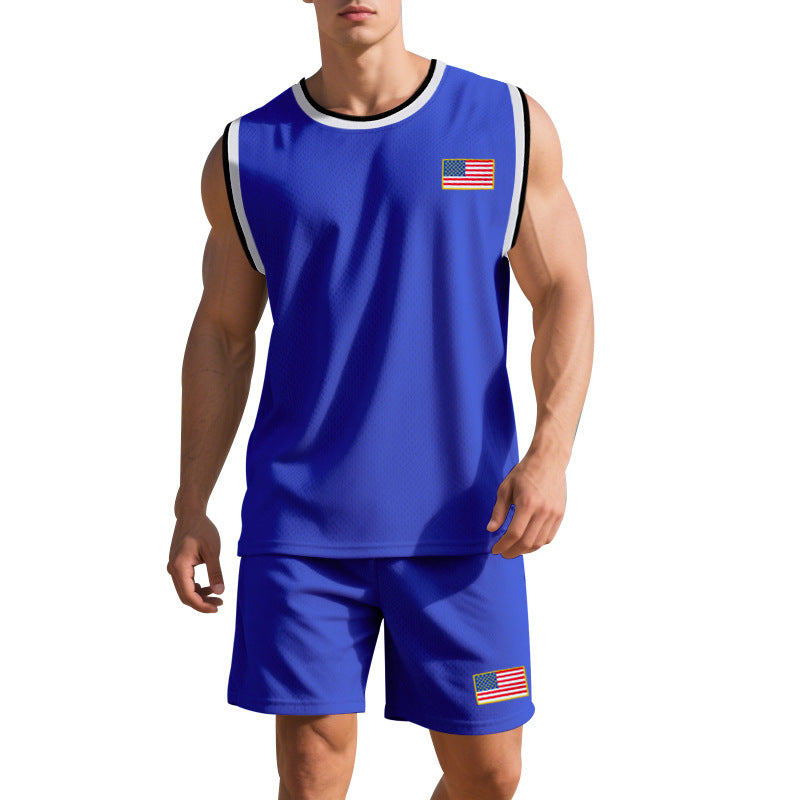 Herren Sportliches Trainingsset mit atmungsaktivem Mesh-Gewebe und modernen Flaggen-Details Drune