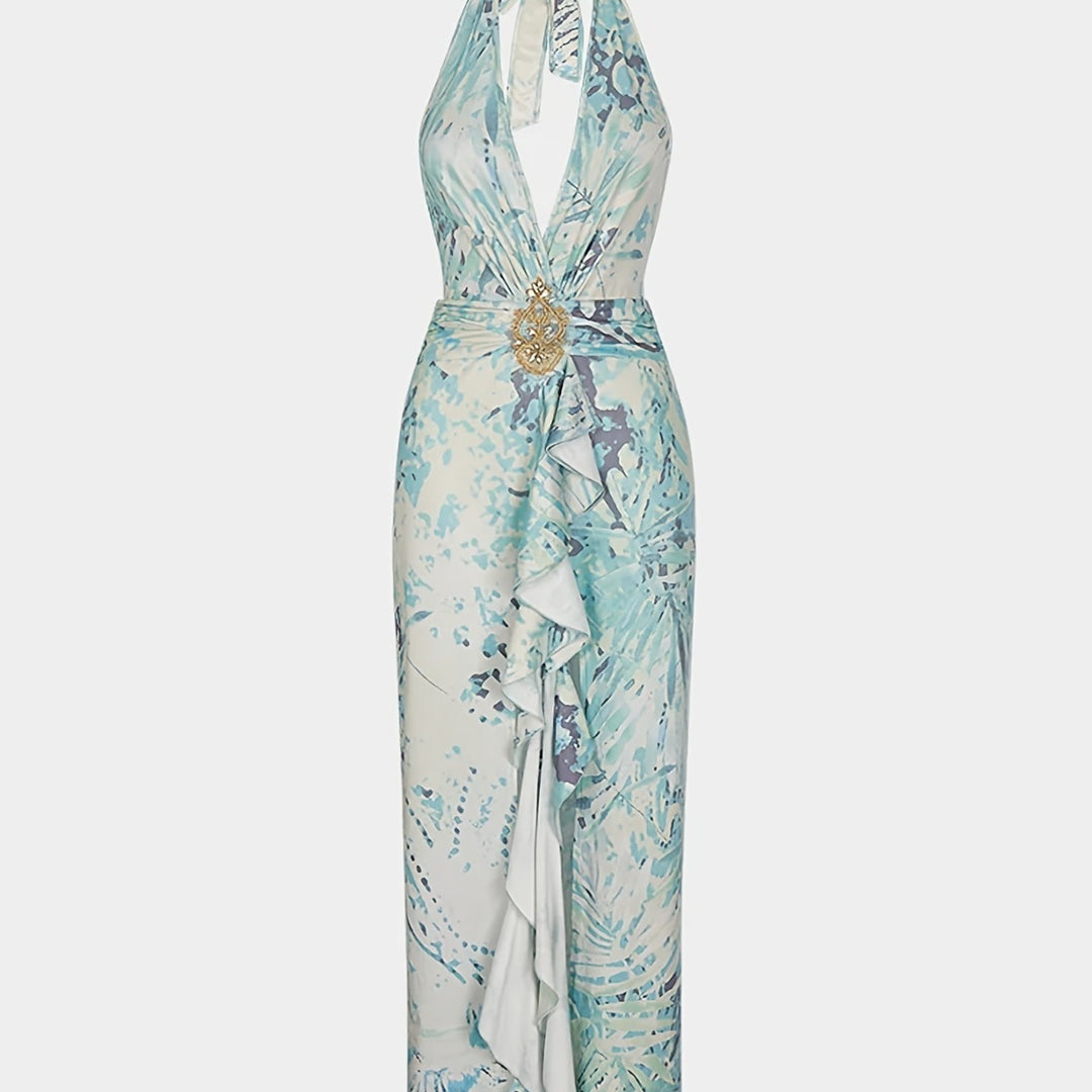 Damen Maxi-Kleid mit raffinierten Drapierungen und dekorativer Satineinfassung Drune