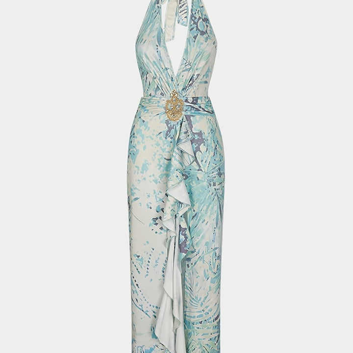 Damen Maxi-Kleid mit raffinierten Drapierungen und dekorativer Satineinfassung Drune