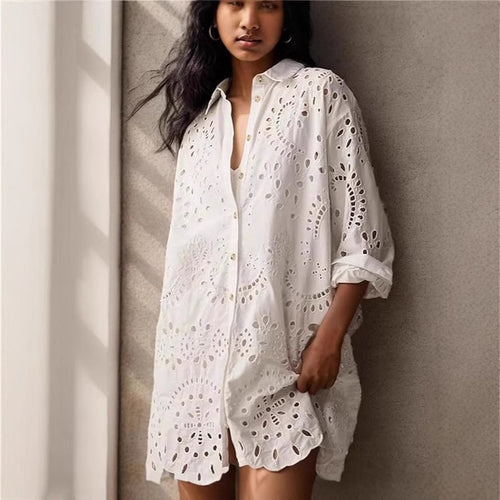Damen Lässige Sommerbluse mit broderie anglaise Drune
