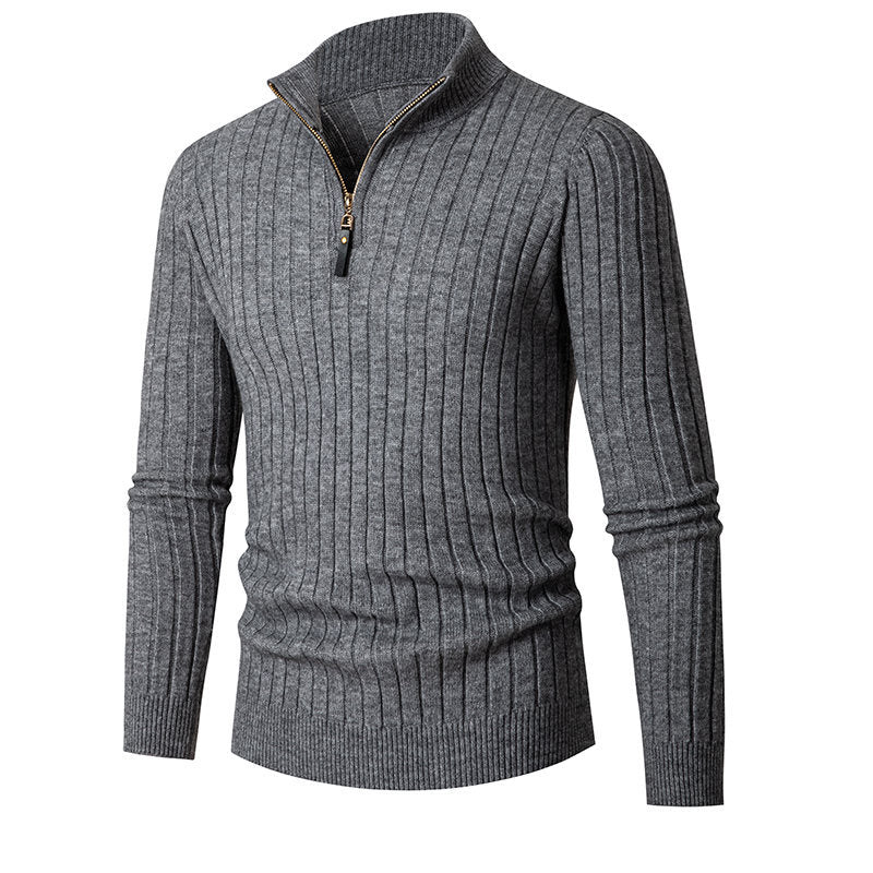 Herren Gerippter Feinstrick-Halbzip-Pullover mit hohem Kragen und Reißverschluss Drune