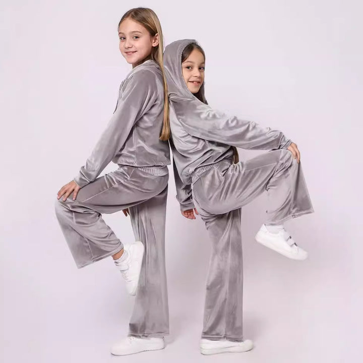Damen Velours Sweatanzug mit Kapuze und elastischem Bund Drune