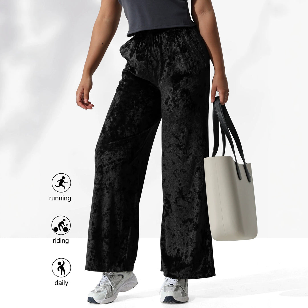 Damen Velours-Hose mit weitem Bein, Tunnelzug und Eingrifftaschen Drune