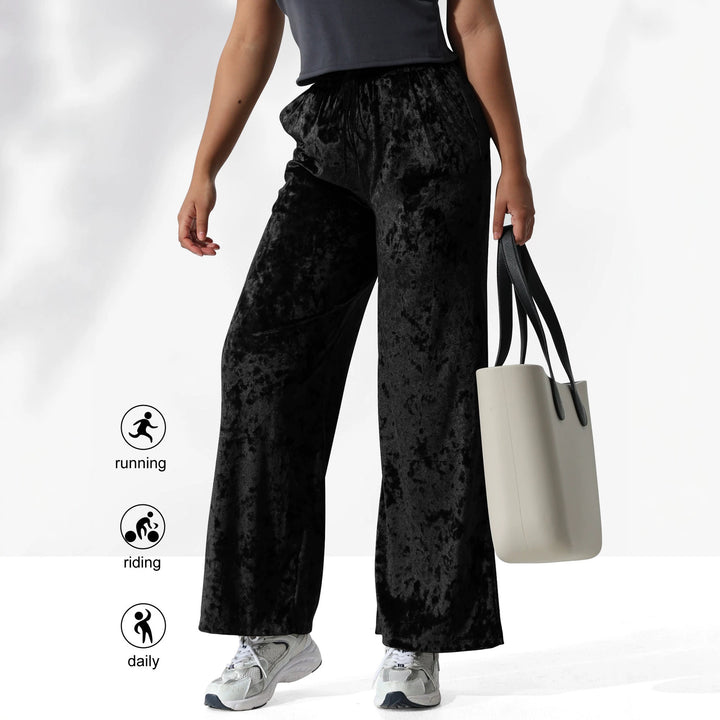 Damen Velours-Hose mit weitem Bein, Tunnelzug und Eingrifftaschen Drune