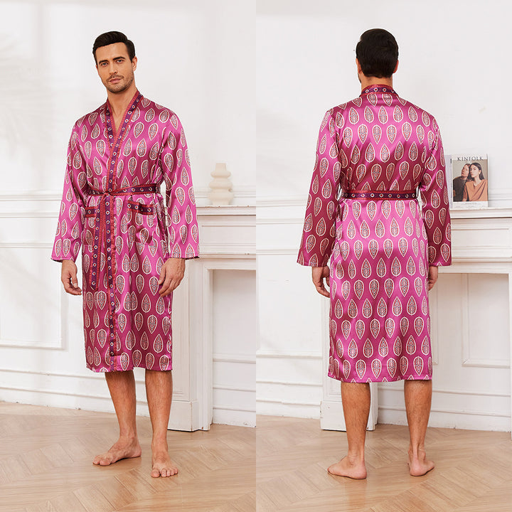 Herren Satin Morgenmantel mit auffälligem Muster und Taillengürtel Drune