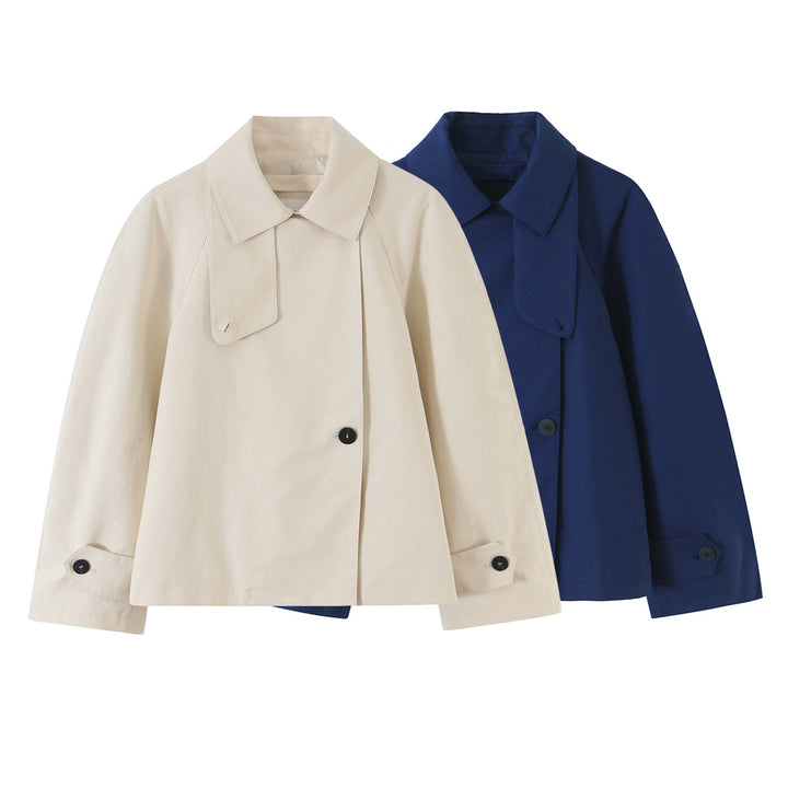 Damen Kurze Boxyjacke mit Raglanärmeln und asymmetrischer Knopfleiste Drune