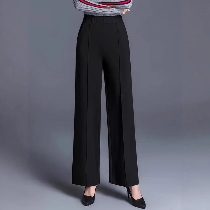 Damen Elegante hochtaillierte Palazzo-Hose mit Bügelfalte und weitem Bein Drune