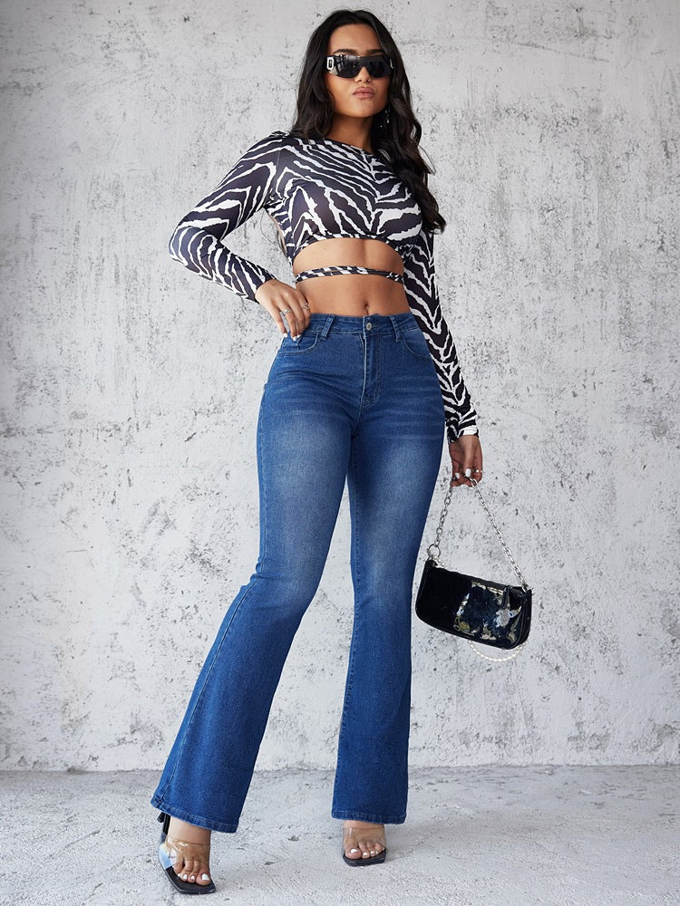 Damen figurbetonende Crop-Top mit langen Ärmeln und einzigartigem Design Drune