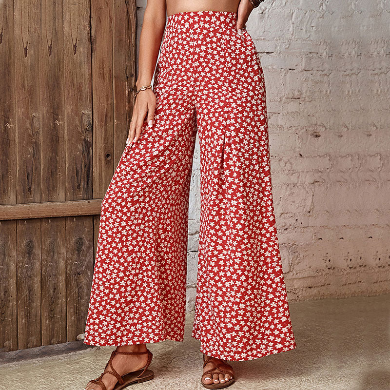 Damen High‑Waist Palazzo‑Hose mit weitem, fließendem Bein und floralem Alloverprint Drune