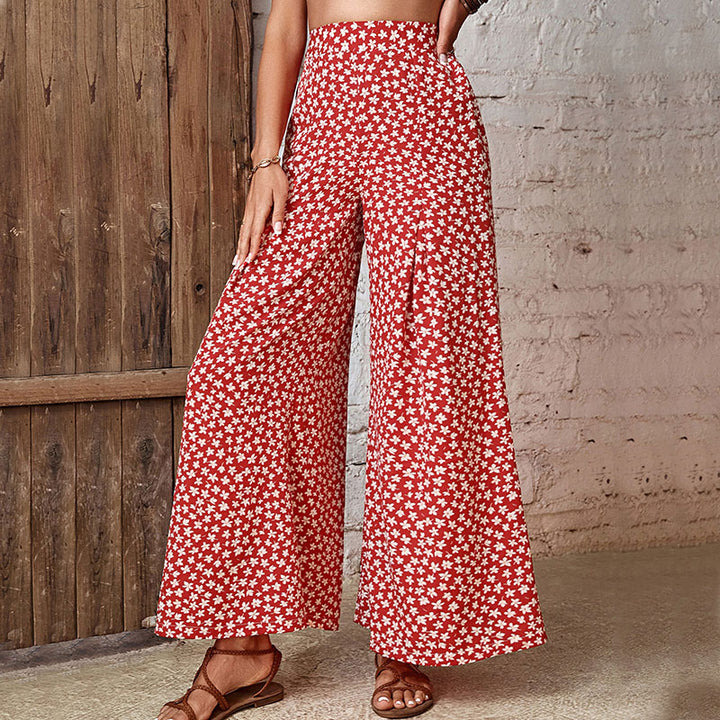Damen High‑Waist Palazzo‑Hose mit weitem, fließendem Bein und floralem Alloverprint Drune