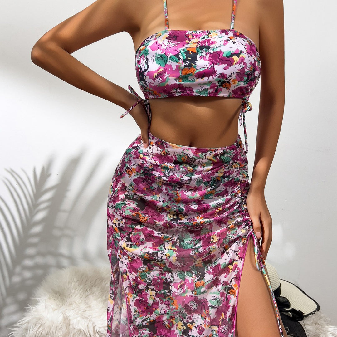 Damen Bikini-Set mit floralem Midirock Drune