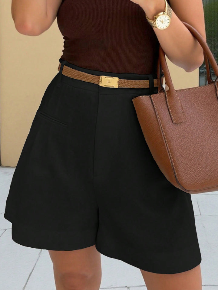 Damen Elegante High‑Waist Culotte‑Shorts mit Bundfalte und Paspeltaschen Drune