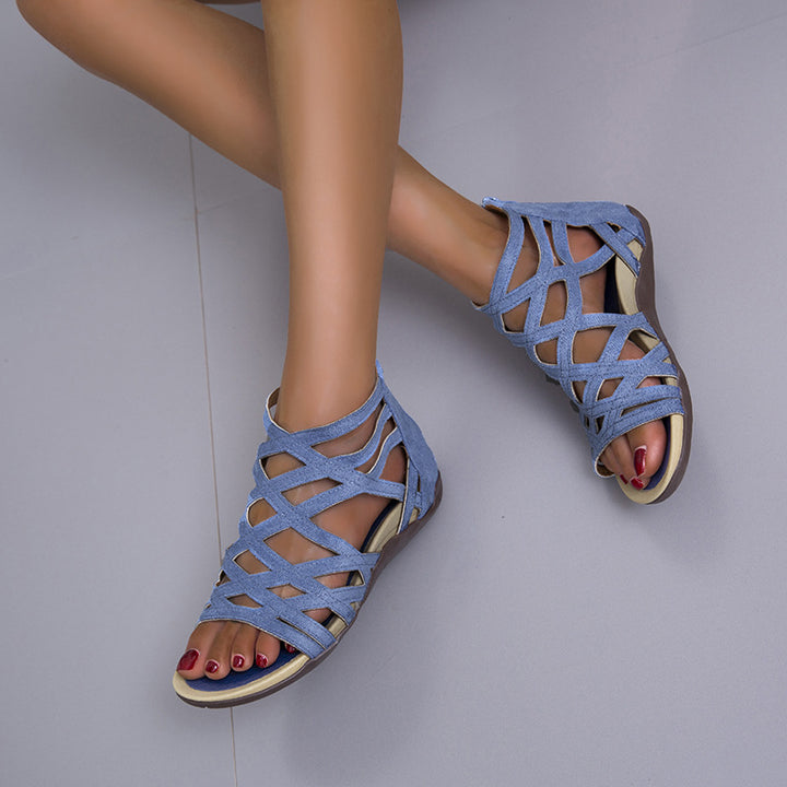 Damen  Riemchen-Sandalen mit geflochtenem Gitterdesign, gepolstertem Komfortfußbett und praktischem Fersenreißverschluss Drune