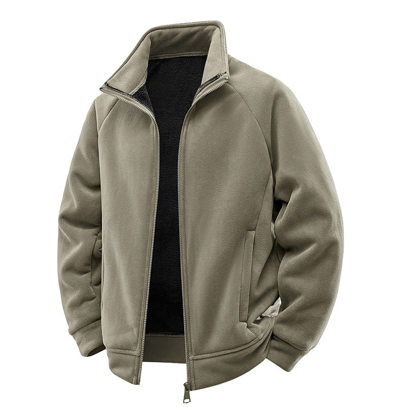 Herren Double-Fleece-Übergangsjacke mit Teddy‑Innenfutter, Stehkragen & verdeckten Eingrifftaschen Drune