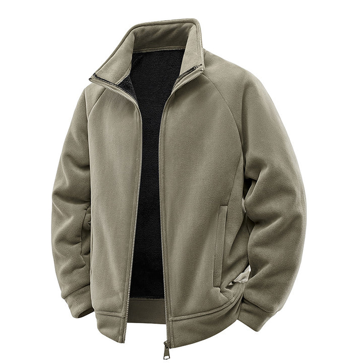 Herren Double-Fleece-Übergangsjacke mit Teddy‑Innenfutter, Stehkragen & verdeckten Eingrifftaschen Drune