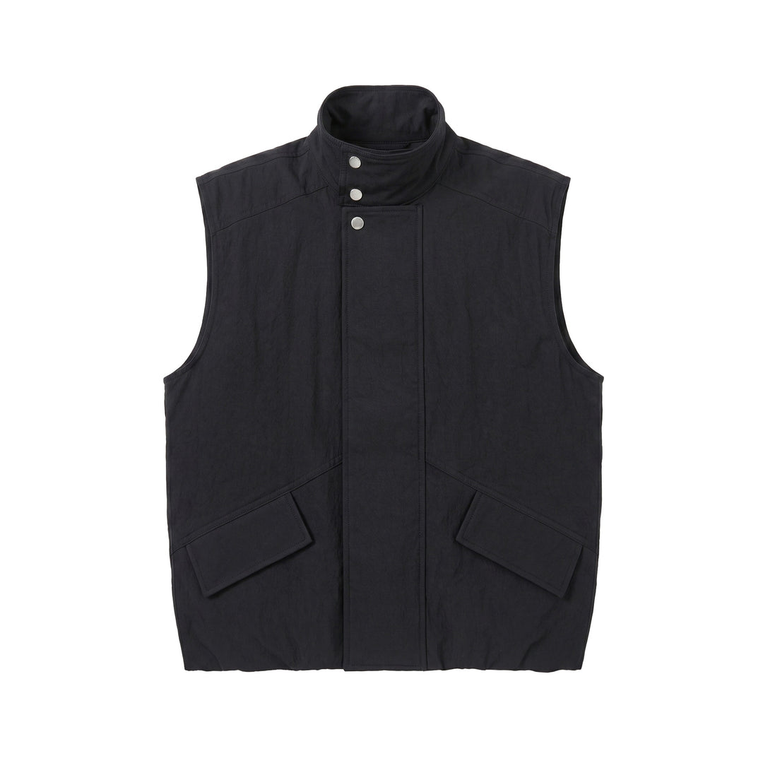 Herren Utility‑Weste mit hohem Stehkragen, Druckknopfblende und großen Pattentaschen Drune
