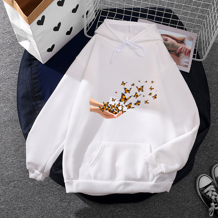 Damen nan lässiger Kapuzenpullover mit künstlerischem Mond‑und‑Pilzmotiv, weichem Fleecefutter und Kängurutasche Drune