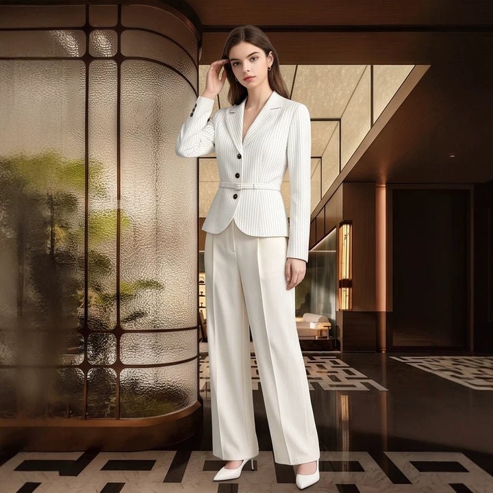 Damen Tailliertes Nadelstreifen-Blazer- und Palazzo-Hosen-Set Drune