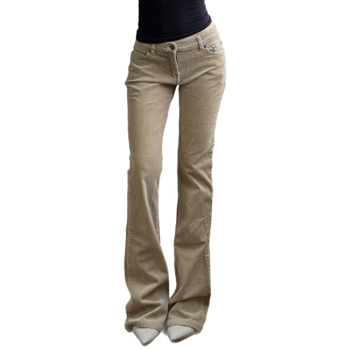 Damen nan Corduroy Schlaghose mit hoher Taille, figurformenden Nähten und weitem Bootcut Drune