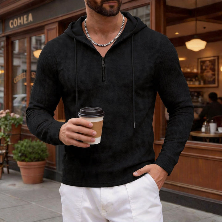 Herren texturierter Halbzip-Kapuzenpullover in Slim Fit Drune