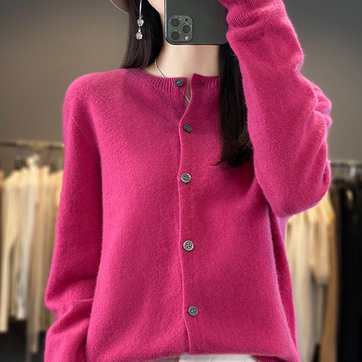 Damen Leichter Feinstrick-Cardigan mit Kaschmir‑Optik, Rundhalsausschnitt und verdeckter Knopfleiste Drune
