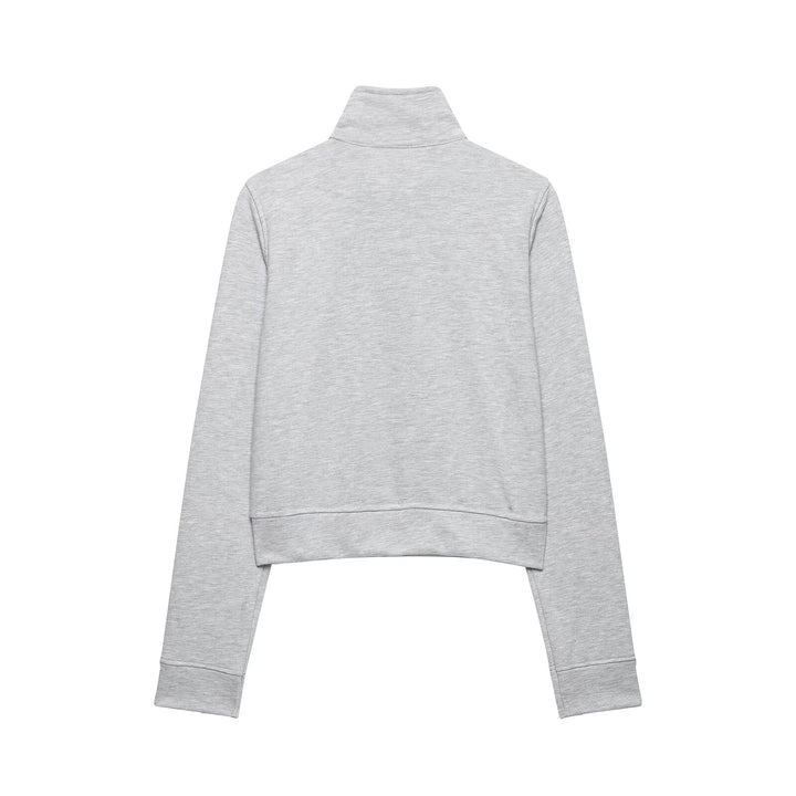 Damen Cropped-Sweatjacke mit Stehkragen und dekorativer Zierknopfleiste Drune