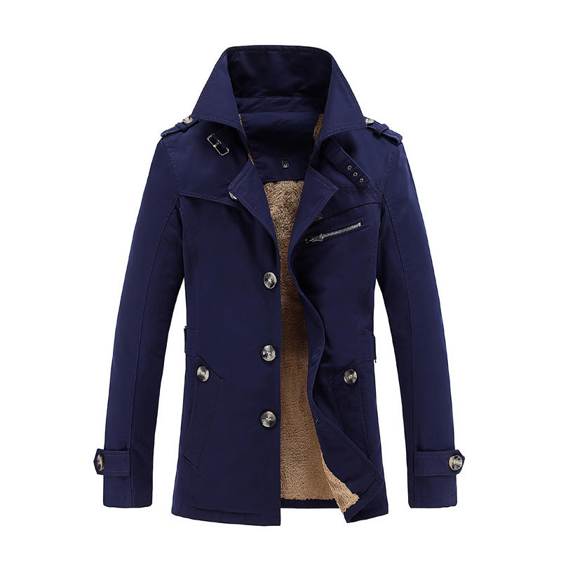 Herren nan legerer Baumwoll-Blazer mit Knopfleiste, aufgesetzten Taschen und gestreiftem Innenfutter Drune