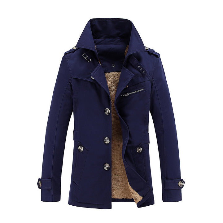 Herren nan legerer Baumwoll-Blazer mit Knopfleiste, aufgesetzten Taschen und gestreiftem Innenfutter Drune