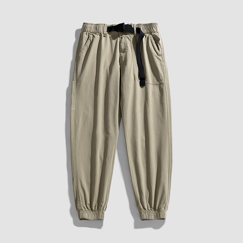 Herren Casual-Joggerhose aus Baumwoll‑Twill mit elastischem Bund, integriertem Webgürtel und geripptem Knöchelabschluss Drune