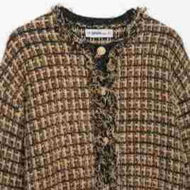 Damen Bouclé-Tweed-Croppedjacke mit Fransenbesatz und Rundhalsausschnitt Drune