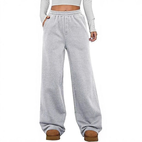 Damen Kuschelige Fleece-Sweatpants mit weitem Bein und hohem Elastikbund Drune