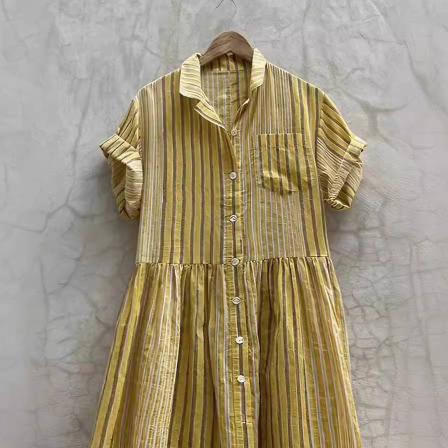 Damen Langes Hemdblusenkleid mit Streifen und Taschen Drune