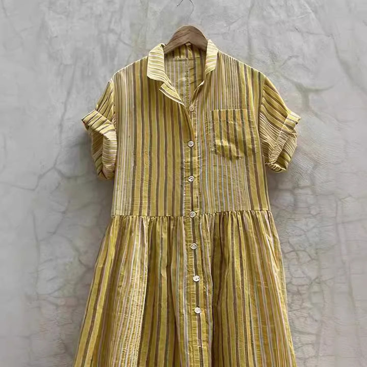 Damen Langes Hemdblusenkleid mit Streifen und Taschen Drune