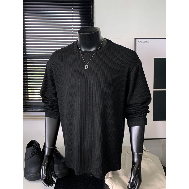 Herren Geripptes Langarmshirt aus Feinstrick mit Rundhalsausschnitt Drune