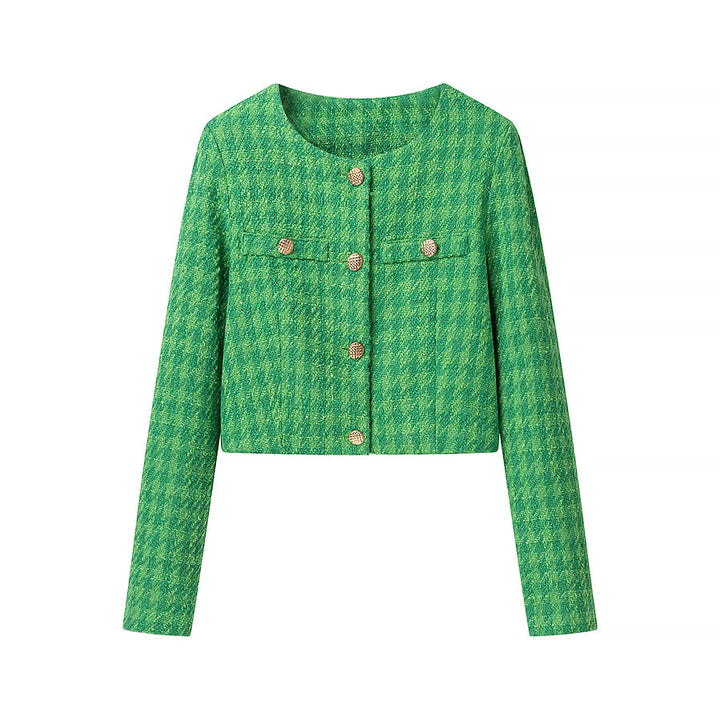 Damen nan kurzes Bouclé-Tweed Jackett mit Rundhalsausschnitt, Zierknöpfen und aufgesetzten Brustpaspeln Drune
