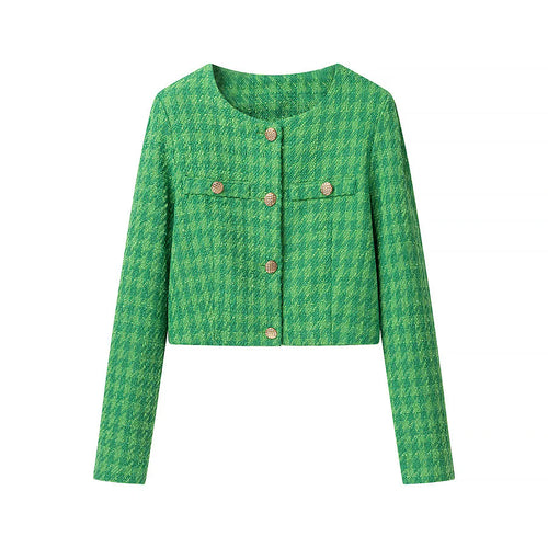 Damen nan kurzes Bouclé-Tweed Jackett mit Rundhalsausschnitt, Zierknöpfen und aufgesetzten Brustpaspeln Drune