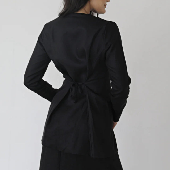 Damen Elegantes und Modisches Langarm-Kleid mit Krawattenverschluss Drune