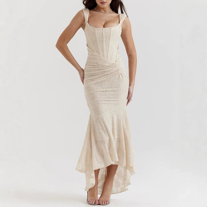Damen nan eng anliegendes Korsett-Abendkleid mit integrierten Stäbchen, geraffter Wickelpassform und floraler Jacquardstruktur Drune