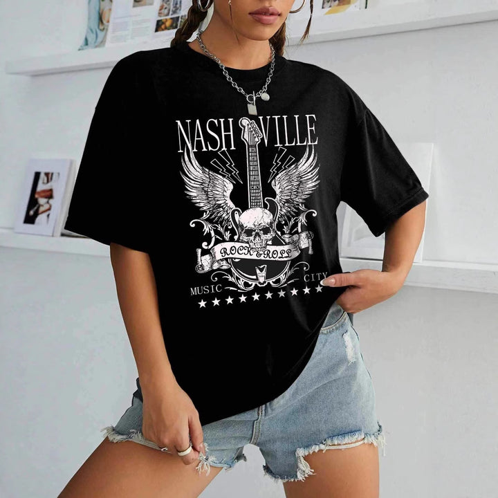 Damen T-Shirt mit kreativem Schriftzug im modernen Graffiti-Stil Drune