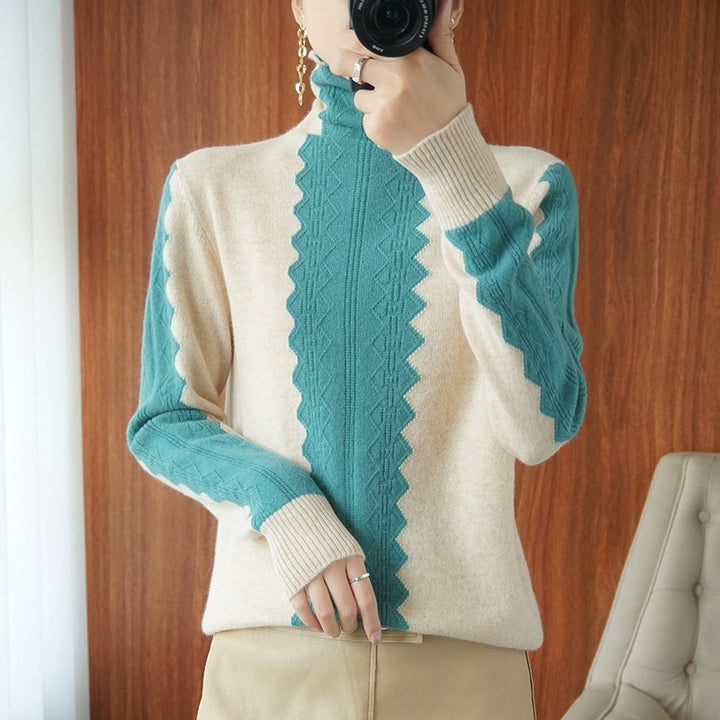 Damen Premium-Rollkragenpullover aus Feinstrick mit zentrierter Ajour‑Zopfstruktur Drune