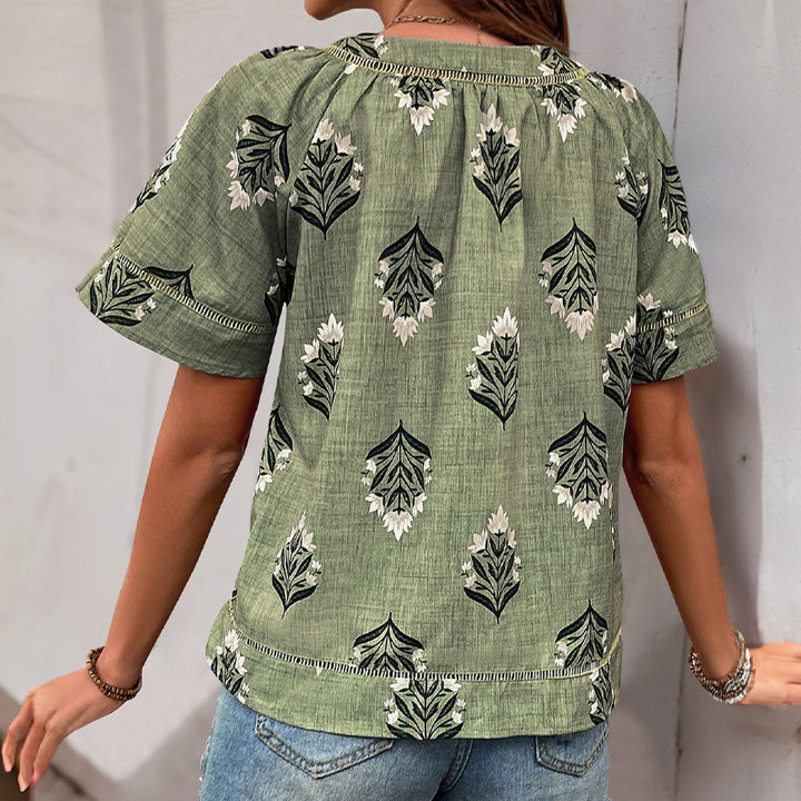 Damen Bluse mit floralem Print und V-Ausschnitt Drune